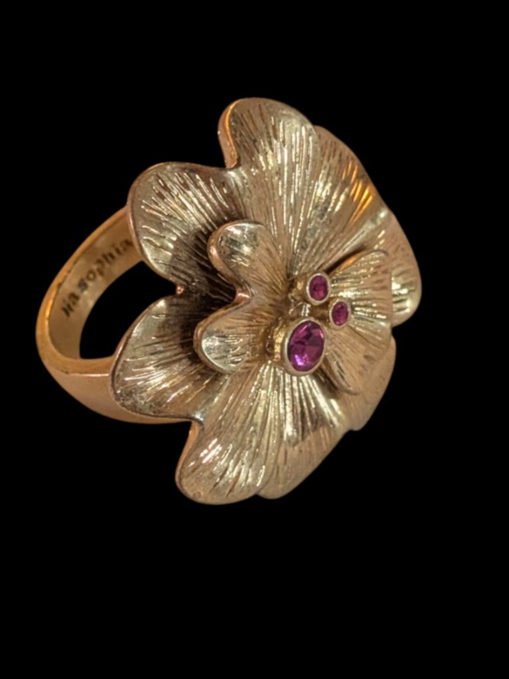 Lia Sophia Azalea Retired Fuchsia Accent Stone 1.23" Large Flower Size 7.75 Ring